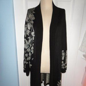 CHICO'S LONG EVENING SWEATER BLACK WITH  GOLD METALLIC DESIGN  CHICO'S SIZE 2